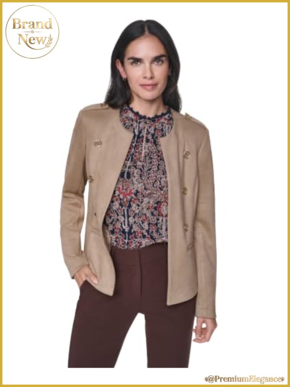 Faux Suede Collarless Band Jacket Vegan Suede Business Casual
